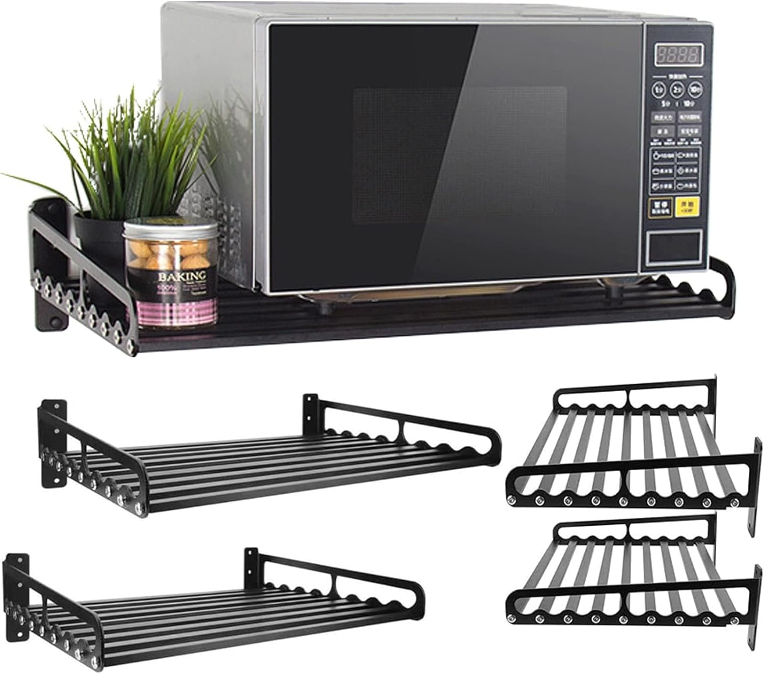 Electric Oven Holders, Microwave Oven Rack Kitchen Shelf, Black Storage Racks Wall Shelf, Kitchen Organizer Aeronautical Aluminum, Weight Bearing 80 lb (23.6'' x 15.5'', Black)