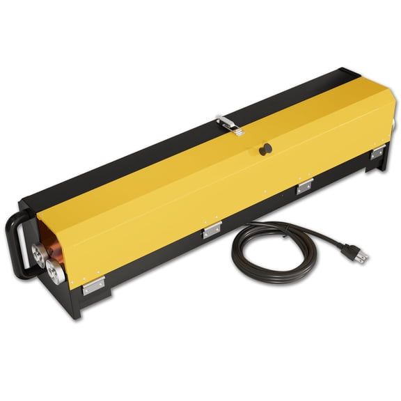 Electric PVC conduit heater, 1/2 inch to 4 inch PVC bend heater, suitable for 52 inch PVC pipe sections, with reflective liner and handle.