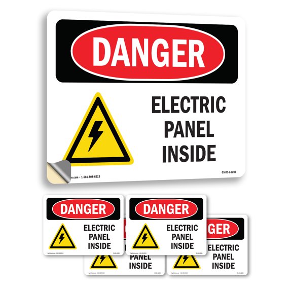 Electric Panel Inside OSHA Danger Vinyl Decal Label 5 Inch x 3.5 Inch - 5 Pack