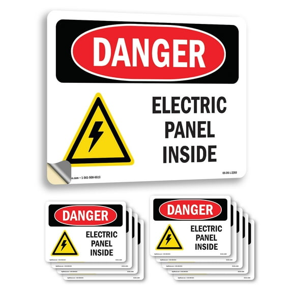 Electric Panel Inside OSHA Danger Vinyl Decal Label 7 Inch x 5 Inch - 10 Pack