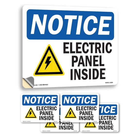 Electric Panel Inside With Symbol OSHA Notice Vinyl Decal Label 5 Inch x 3.5 Inch - 5 Pack