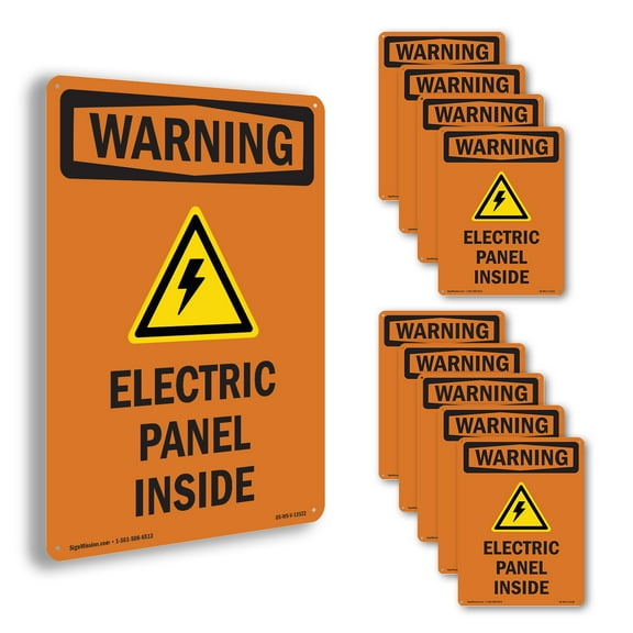 Electric Panel Inside With Symbol OSHA WARNING Aluminum Sign 14 Inch x 10 Inch - 10 Pack