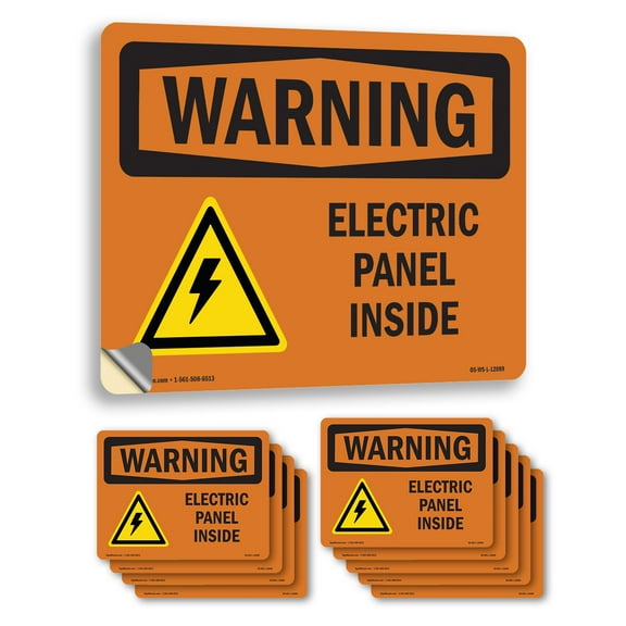 Electric Panel Inside With Symbol OSHA WARNING Vinyl Decal Label 14 Inch x 10 Inch - 10 Pack