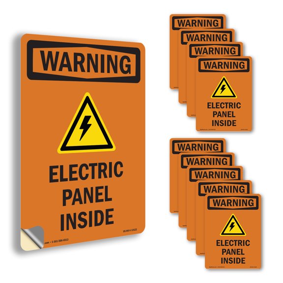 Electric Panel Inside With Symbol OSHA WARNING Vinyl Decal Label 14 Inch x 10 Inch - 10 Pack