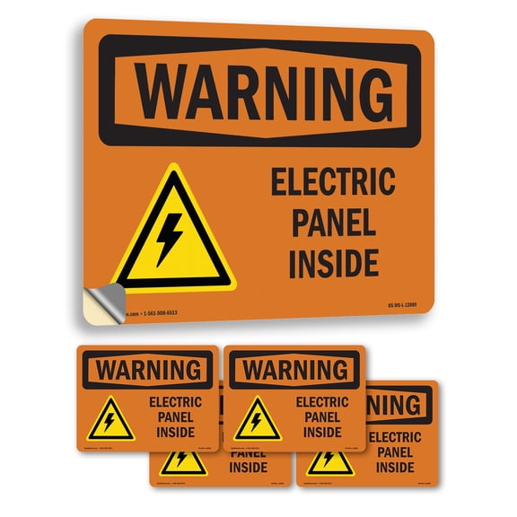 Electric Panel Inside With Symbol OSHA WARNING Vinyl Decal Label 5 Inch x 3.5 Inch - 5 Pack