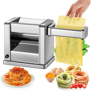 Electric Pasta Maker, 1.5mm Round Noodles/6.6mm Flat Noodles, Fully Automatic, 7 Adjustable Thickness Settings 0.5-3mm, Stainless Steel, FOHERE
