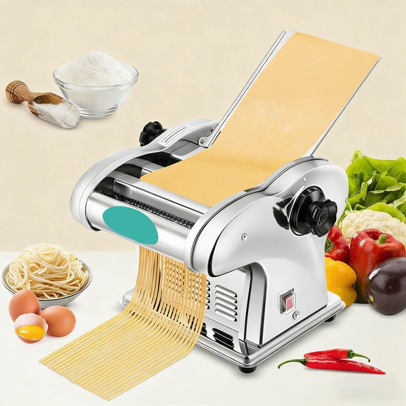 Electric Pasta Maker Noodle Machine Dough Roller with Spaghetti Wide Noodle Fettuccine Cutter Stainless Steel for Home Use