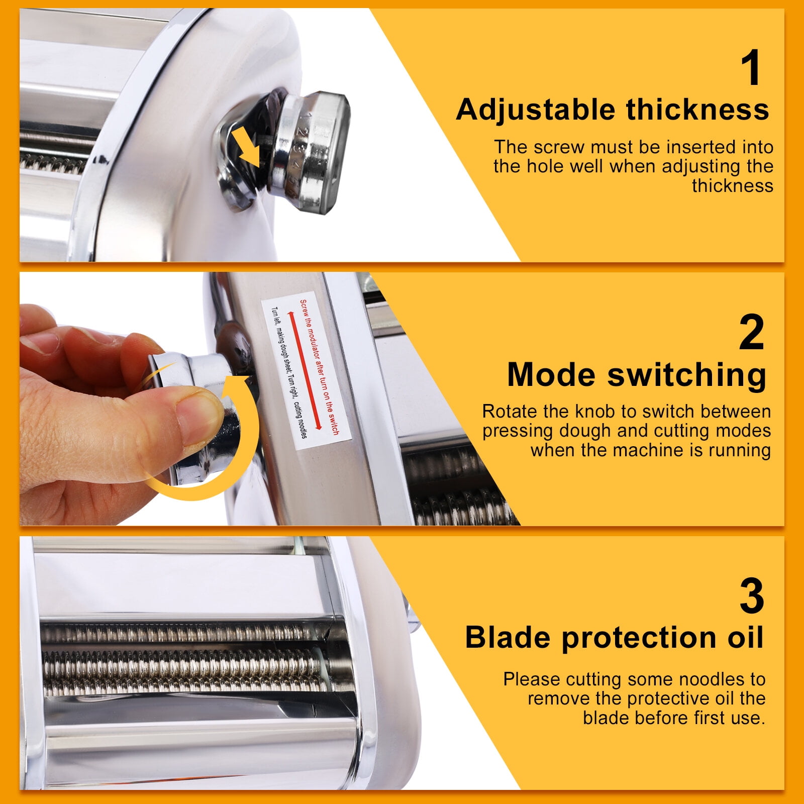 Electric Pasta Maker Noodle Maker Pasta Making Machine Dough Roller Cutter Thickness Adjustable Stainless Steel US 110V 135w one blade 2.5mm round noodle,