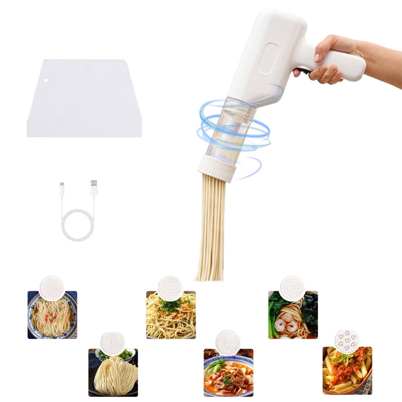 Handheld Electric Pasta Maker - Cordless, With 6 Pasta Shapes, Easy To Clean, Homemade Noodle Machine