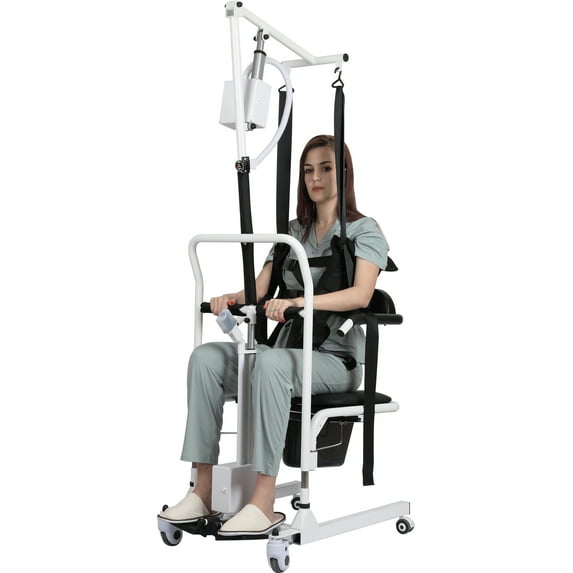 Electric Patient Lift Transfer Chair Split Seat Patient Lift Wheelchair For Home, Includes Patient Lift Sling and Bedpan, Easy One-Key Lift, Bedside Commode, Shower Chair, Patient Transfer Chair