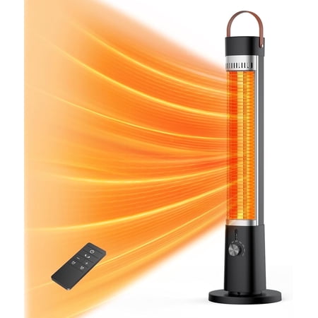 Patio Heater for Outdoor Use, 32" Electric Space Heater Indoor, Portable Infrared Heater with 60-Degree Oscillation, Timer, Remote, for Patio, Gazebo, Black