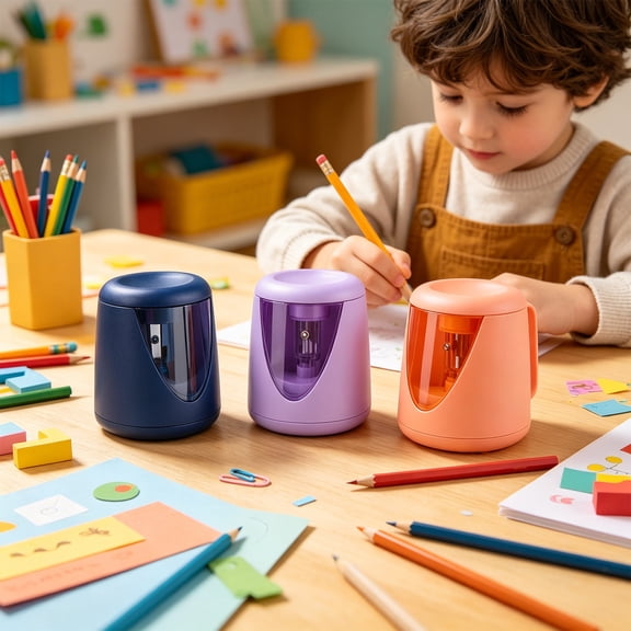 Electric Pencil Sharpener Automatic Cartoon Theme • Pressure-Activated One-Hand Use • Visible Shavings Chamber • Non-Slip Base • Multi-Pencil Compatible