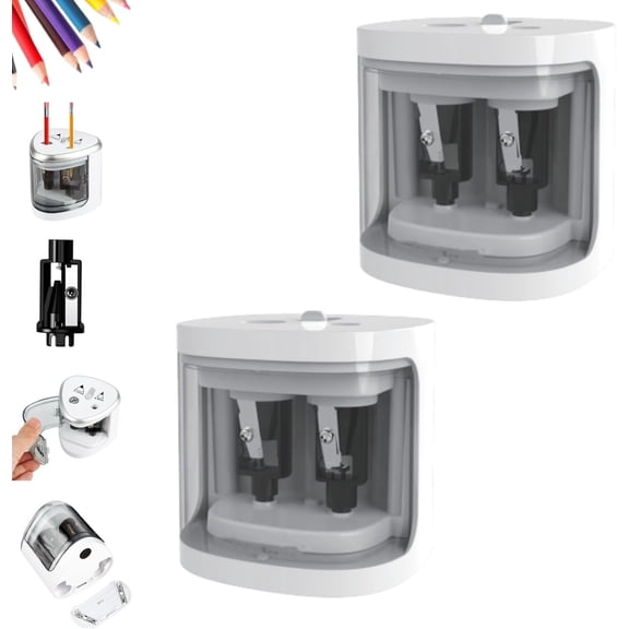 Electric Pencil Sharpener, Electric Pencil Sharpener for Colored Pencils, Dual Hole Pencil Sharpeners, Automatic Pencil Sharpeners, Battery Pencil Sharpeners (White-2PCS)