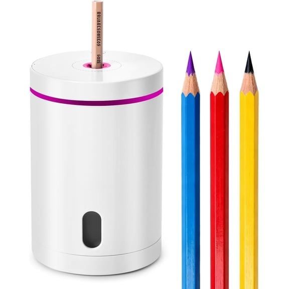 Electric Pencil Sharpener, Fully Automatic Pencil Sharpener with Auto In and Out, Rechargeable and Hands-Free for Standard 6-8mm Pencils,  for Classroom and  Use (White and )