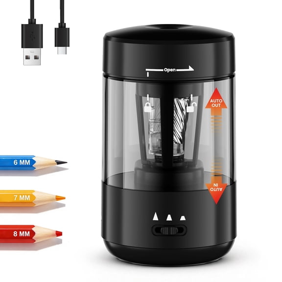 Electric Pencil Sharpener, Fully Automatic Rechargeable, No-Touch Auto In & Out, Type-C for 6-8mm Pencils & Colored Pencils, Desk Supplies for Teachers, Students, Home & Classroom