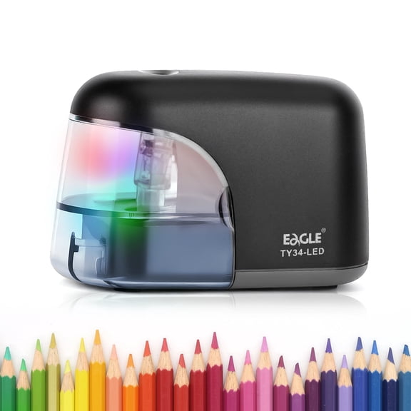Electric Pencil Sharpener with LED Light, Battery-Operated, Press-to-Sharpen Design, Fast 5-Second Sharpening, Fits 68mm Pencils for Home & Office Us
