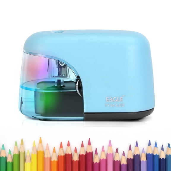 Electric Pencil Sharpener with LED Light, Battery-Operated, Press-to-Sharpen Design, Fast 5-Second Sharpening, Fits 68mm Pencils for Home & Office Use