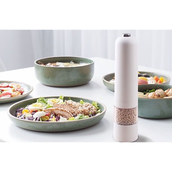 Electric Pepper Grinder with Adjustable Coarseness, ZzCityTK Premium Acrylic Transparent Mill Visible Remaining Capacity, Battery Powered Spice Grinder for Kitchen Dining Table Countertop, White