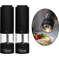 thumbnail image 1 of Electric Pepper Grinder and Salt Mill (2 Pack)- Battery Operated One-Handed Spice Dispenser w LED Light & Adjustable Coarseness- Matte Black, Batteries Included, 1 of 5