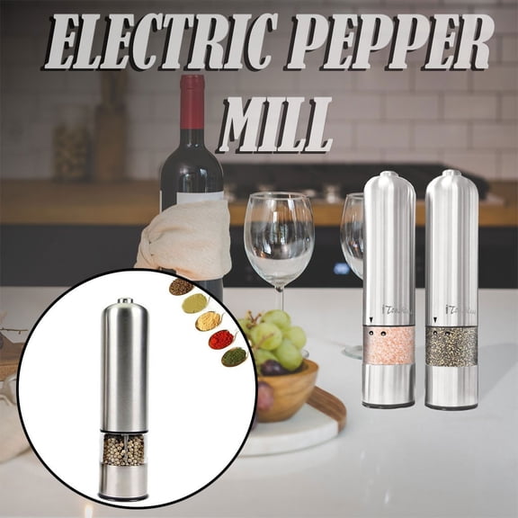 Electric Pepper Grinder, Stainless Steel Round Pepper Mill With One Grinder Unit, For Kitchen Cooking Tabletop Seasoning And Dining Table Salt And Spice Grinding*