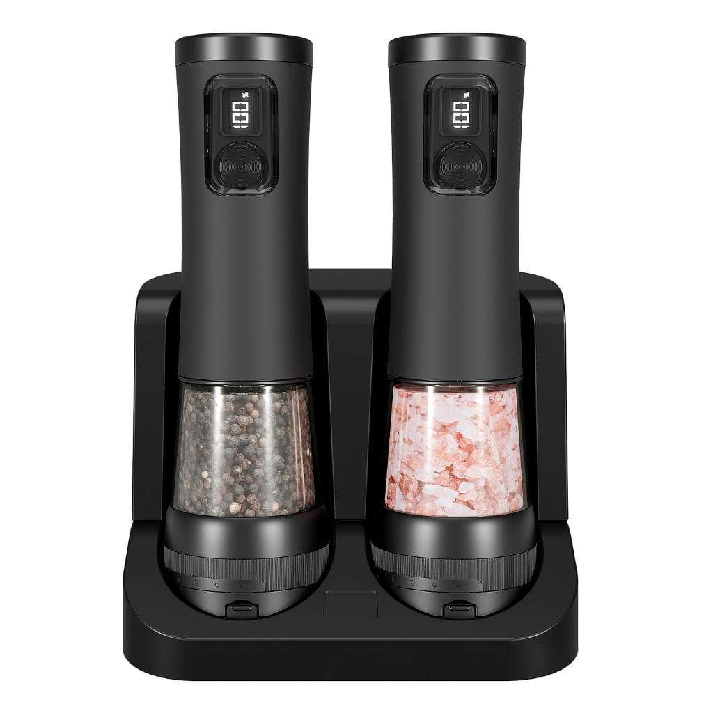 Electric Pepper Grinders Set With USB Charging Dock 100ml Clear Container Spill Cover For Home Cooking