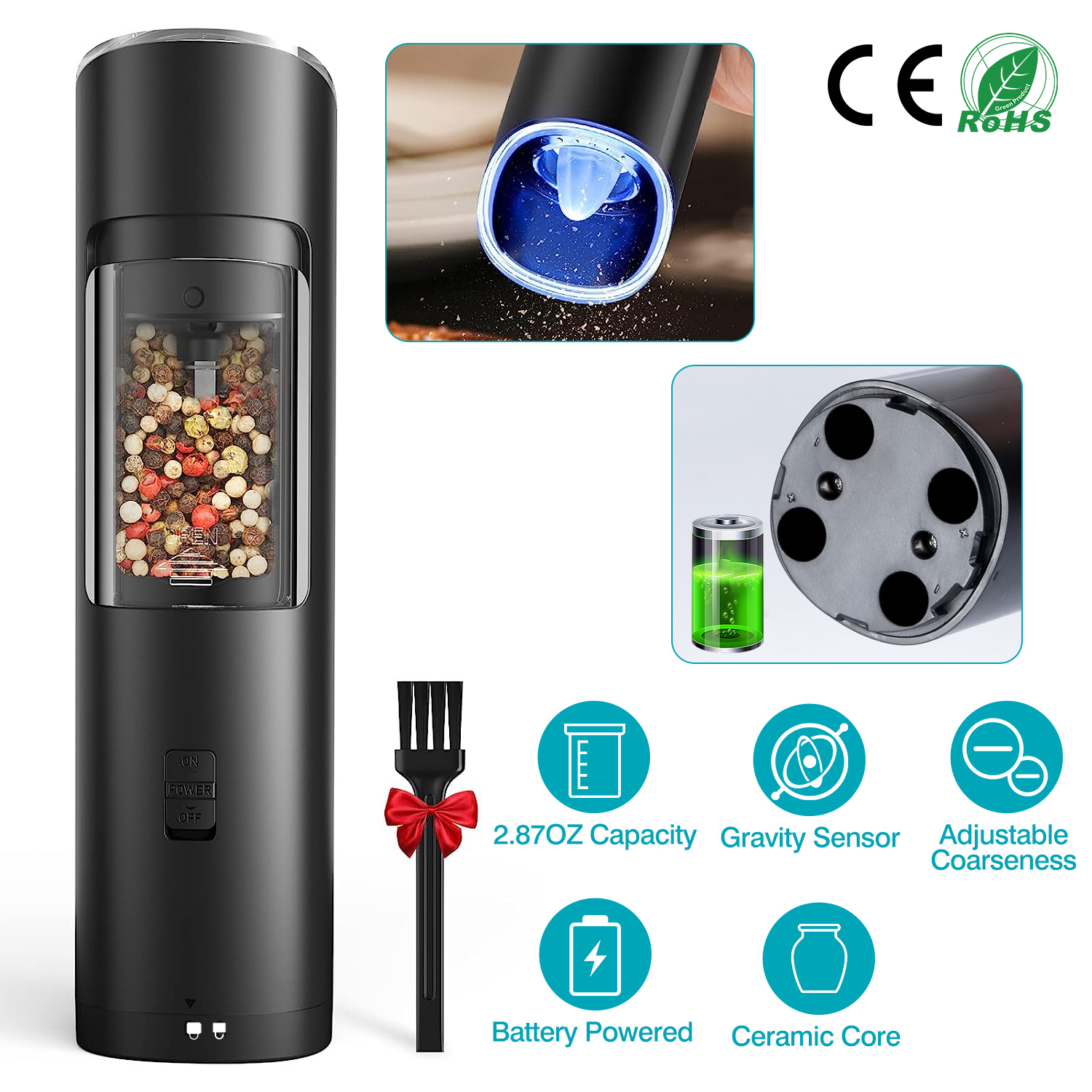 Electric Pepper and Salt Grinder TeqHome Automatic Gravity Sensor ...