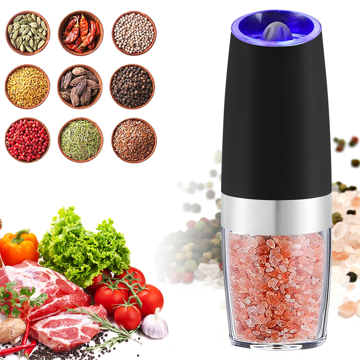 Electric Pepper and Salt Grinders, Automatic Gravity Sensor Pepper and