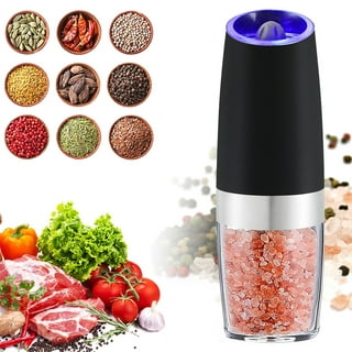 Mata1 Electric Spice Grinder (Black & Silver), Automatic Gravity Salt &  Pepper Mill, Refillable w/ Adjustable Coarseness, Stainless Steel Battery  Operated Electronic Seasoning Grinder