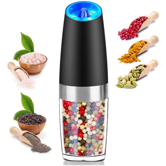 Electric Pepper and Salt Grinder, Adjustable Coarseness, Battery Powered, One Hand Automatic Operation (Single Black)