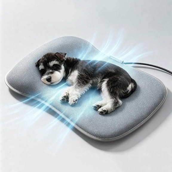 Electric Pet Cooling Mat,Auto Sensor Chill Fan Pad,for Dogs & Cats | 3-speed Airflow Control,Auto-stop When The Pet Leaves, Non-slip, Sloped Sleep Pillow,From 7.5-17.5kg