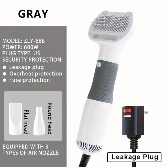 Electric Pet Grooming Dryer - High-Power Hair Brush for Cats/Dogs - Shedding & Thinning Tool - Ergonomic Handle - US Plug