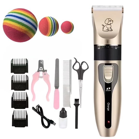 Electric Pet Grooming Kit for Cats & Dogs - USB Rechargeable Clipper, Extra-Thick Ceramic Blades, Trimmer Scissors, Comb & Brush