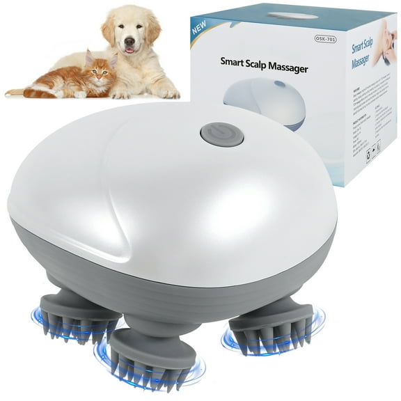Electric Pet Massager Portable Handheld Pet Scalp Massager with 4 Massage Heads 3 Modes USB Rechargeable Waterproof Dog Cat Massage Tool for Small Medium Large Pet Body Relaxion