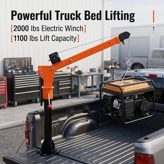 Electric Pickup Truck Crane, Foldable Truck-Mounted Bed Crane with 2000lbs 12v Electric Winch, 3-Stage Jib Crane, 360 Swivel Truck Bed Hoist for Pickup & Garage