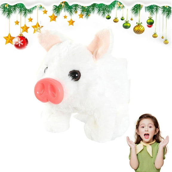 Electric Pig Plush Realistic Toy, Lifelike Animal Walking Pig Plush Toy, with Sound and Motion, Moving Mouth Piggy, Walking Piggy Pet Interactive Crawling Piglet (White)