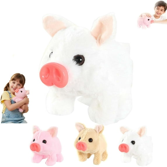 Electric Pig Plush Realistic Toy, Lifelike Animated Walking Pig with Sound, Moving Ears and Wagging Tail, Interactive Crawling Piglet, Birthday Gift for Boys and Girls (White)