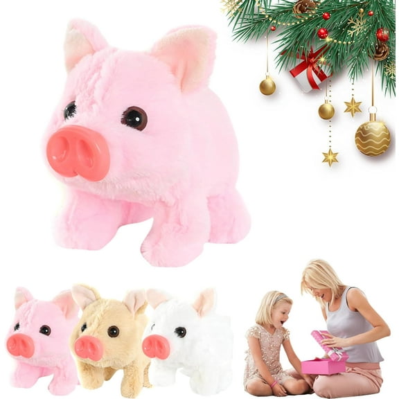 Electric Pig Plush Realistic Toy, Moving Mouth Piggy, Lifelike Animated Walking Pig Plush Toy, with Sound and Motion, Gifts for Birthday Christmas (Pink)