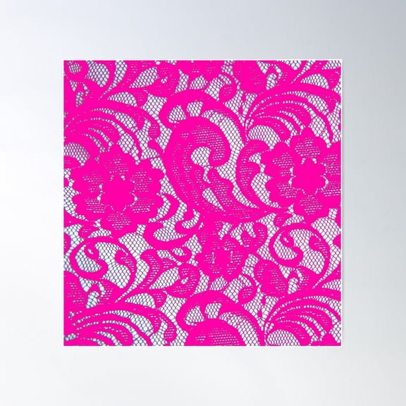 Electric Pink Lace Overlay Poster Wall Art, Modern Wall Decor For Living Room Bedroom, 24x24 UNFRAMED