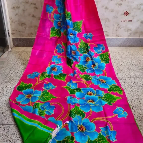 Electric Pink Pure Bishnupuri Silk Saree