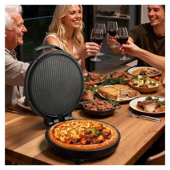 Electric Pizza Oven 12 Inch, 1200W Pizza Maker, 410F Fast Cooking, Non-Stick Coating, 180 Open Grill, Multi-Function Oven for Pizza & BBQ