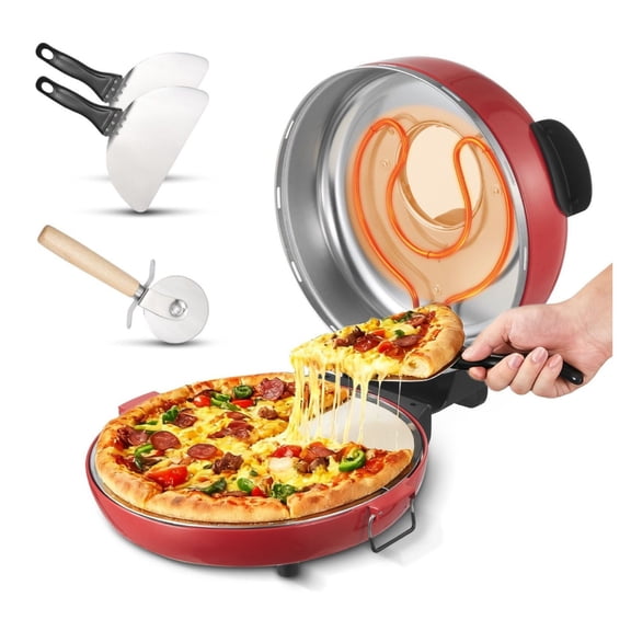 Electric Pizza Oven 14 inch - 1600W Pizza Maker with Stone - 5 Temp Settings - 698F - Viewing Window - Home Kitchen Countertop Pizza Cooker