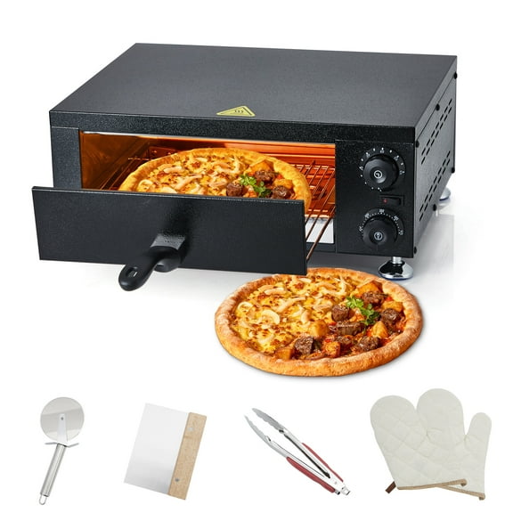 Electric Pizza Oven Countertop 12 Inch Pizza Maker with Timer Adjustable Temperature Stainless Steel Indoor Oven Upper Lower Heating Tubes for Home Kitchen