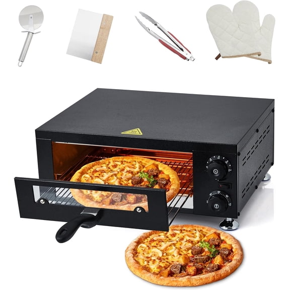 Electric Pizza Oven Indoor Countertop Pizza Oven with Viewing Window, 12 Inch Stainless Steel Electric Countertop Pizza Maker for Fast Baking, Kitchen, Restaurant, Home Use, 1100W, Black