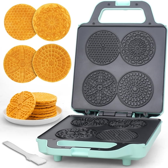 Electric Pizzelle Maker for 4 x 3.5 Inch Waffle Cookies Stroopwafel Iron Thin Cookie Maker with Pattern Aqua Bestseling