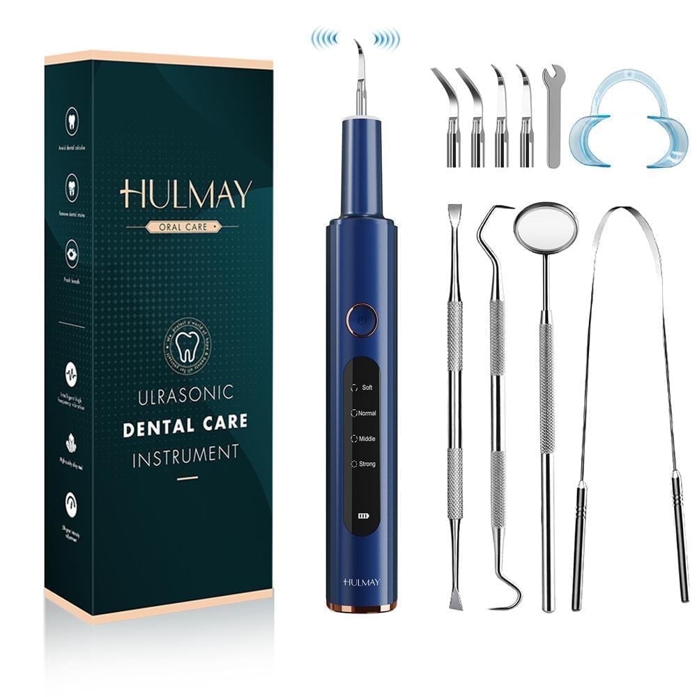 Hulmay Dental Calculus Remover for Adults and Kids, Electric Plaque Remover Tool - Professional Teeth Cleaning Kit with 4 Modes, LED Light, Rechargeable Oral Scaler (Blue)