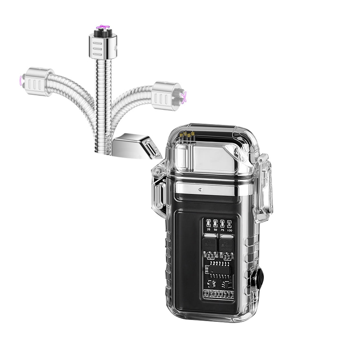 Electric Plasma Dual Arc Lighter Waterproof Outdoor Camping Flashlight BBQ Grill Cigarette Candle Lighter Rotation Retractable Igniter