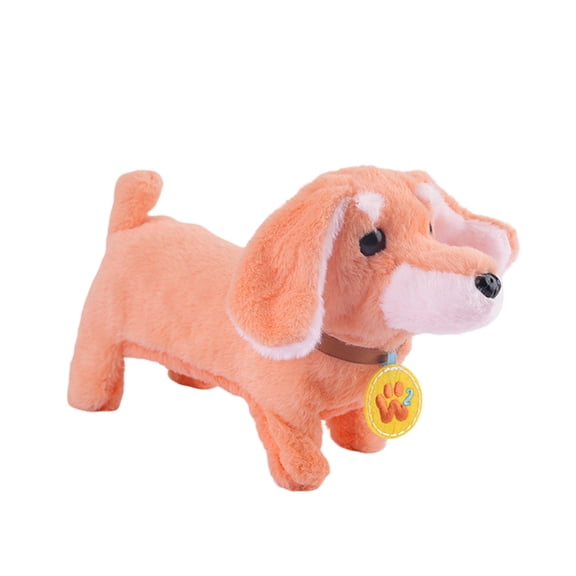 Electric Plush Dachshund Toy, Orange, Walking Barking Wagging Tail Electronic Interactive Pet Toy For All Ages, 1 Pack