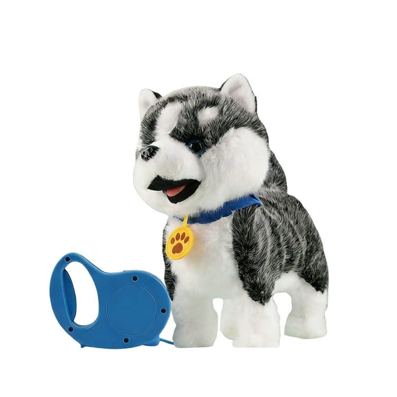 Electric Plush Dog Toy with Big Eyes White Mask Husky Design, Singing and Tongue Out, Touch Head for Barking Sound, Soft Interactive Stuffed Animal for Play
