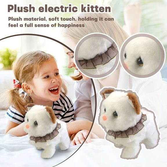 Electric Plush Kitten Toy, Interactive Walking Cat Stuffed Animal, Battery Operated Soft Kitty Figure for Home Decoration and Fun Gifting D#176 Brown