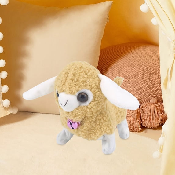 Electric Plush Lamb Toy Soft Walking Sheep Toy with Sound Activated Wagging Tail Battery Operate Stuffed Animal Doll for Indoor Play Birthday Holiday Party Gift
